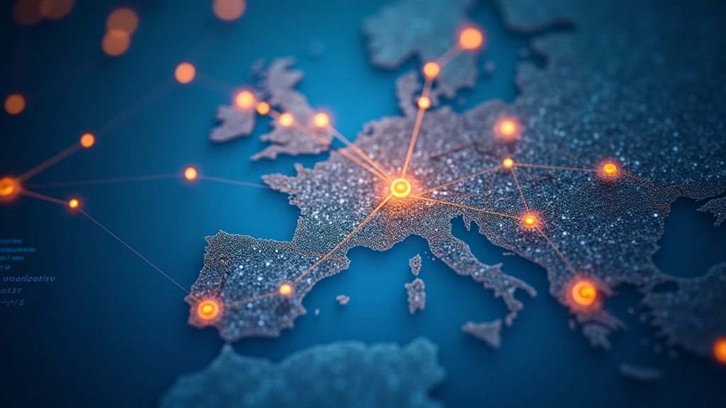 Evropská mapa se zvýrazněnými spojeními mezi zeměmi, EU řetězce