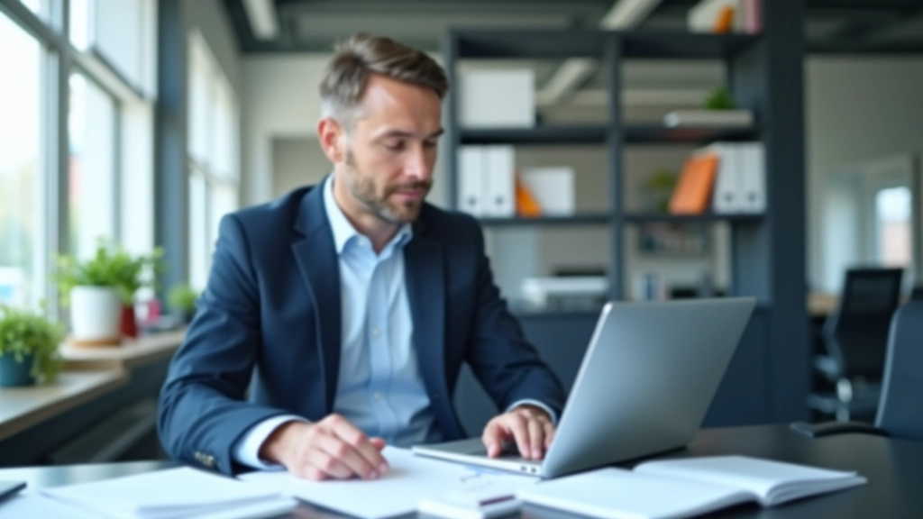 Tomáš Dvořák pracující v moderním kancelářském prostředí, soustředěný výraz, analýza dat
