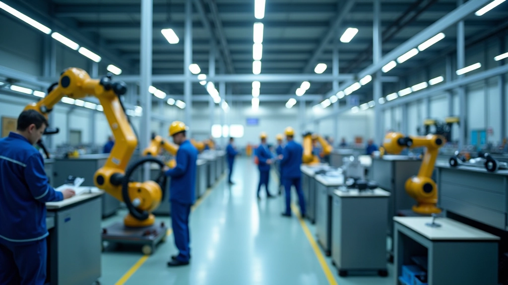 Moderní průmyslový provoz s robotizací a pracovníky, reprezentující českou výrobu a reshoring trendy